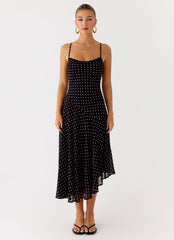 Keep You Waiting Midi Dress - Black Polkadot