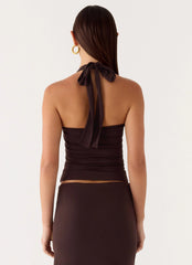 Brienne Beaded Halter Top - Chocolate