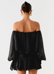 Eira Balloon Sleeve Mini Dress - Black