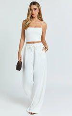 Nicole Pants - High Waist Elasticated Gathered Waist Wide Leg Pants in White