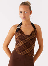 Stateside Cowl Top - Plaid