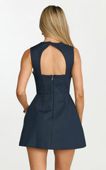 Garrett Mini Dress - Square Neck Fit And Flare Dress in Navy