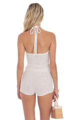 Crochet Rosette Halter Top in White