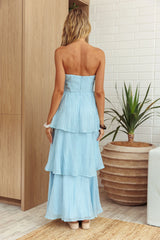 Top It Off Strapless Frill Trim Maxi Dress Blue