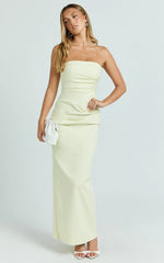 Jamie Maxi Dress - Strapless Ruched Fitted Column Dress in Lemon