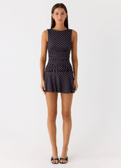 Kelda Mini Dress - Black Polkadot