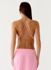 Sweet Charm Cowl Neck Top - Baby Pink