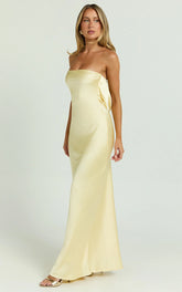 Charlita Maxi Dress - Strapless Cowl Back Satin Dress in Butter Yellow