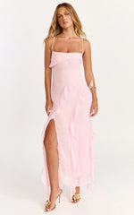 Connie Midi Dress - Ruffle Detail Dress in Pink