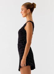 Delusional Mini Dress - Black Polkadot