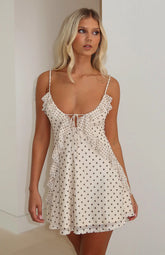 Can't Resist You Mini Dress Cream/Choc Polka Dot