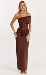 Riley Maxi Dress - Gathered Over Bust Dress in Brown