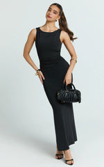 Black Jersey Scoop Neck Open Back Bodycon Maxi Dress
