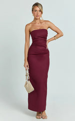 Jamie Maxi Dress - Strapless Ruched Fitted Column Dress in Wine