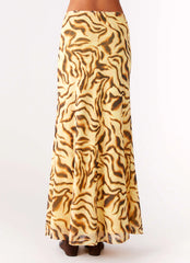 Call Me Low Rise Maxi Skirt - Yellow Zebra