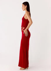 Palm Breeze Flower Crochet Maxi Dress - Burnt Red