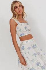 Dixon Pintuck Pleat Crop Top Floral Beige