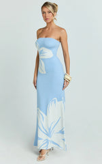 Amy Midi Dress - Knit Strapless Column Dress in Intarsia Print