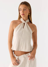 Maddox Linen Top - Oat