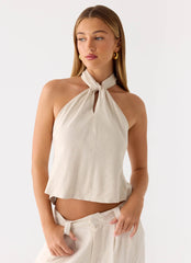 Maddox Linen Top - Oat