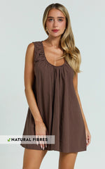 Chocolate Deep U Gathered Neck Smock Mini Dress