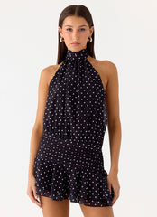 Willow Chiffon Mini Dress - Black Polkadot
