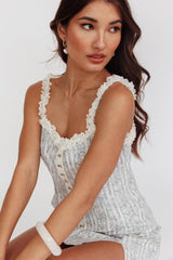 Palmas Hook & Eye Lace Trim Top Floral Blue