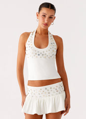 Vegas Nights Halter Neck Top - White