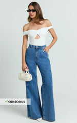 High Waist Wide Leg Flare Dark Blue Recycled Denim Jeans