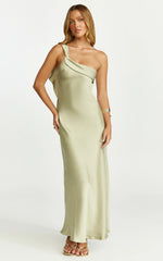 Calix Midi Dress - One Shoulder Slip Dress in Light Olive