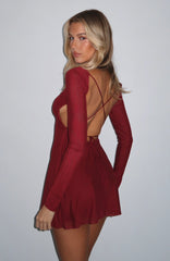 Bad Influence Long Sleeve Mini Dress Burgundy
