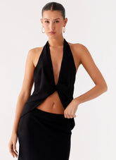 Michaella Chiffon Twist Top - Black