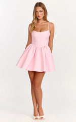 Louisa Mini Dress - Boned Bodice Lace Up Back Dress in Soft Pink