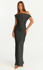 Lira Midi Dress - One Shoulder Satin Dress in Black