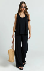 Black Knit Two-piece Set: Shell Top and Pants