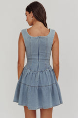 Deep Dive Square Neck Mini Dress Denim