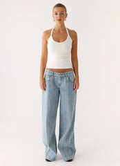 Naturi Ribbed Halter Top - White