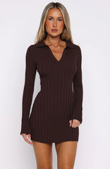 From Now On Long Sleeve Mini Dress Chocolate