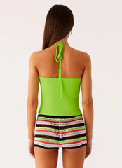 Rahnei Crochet Mini Shorts - Pink Green Black Stripe