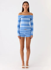 La Luna Bardot Knit Top - Cerulean