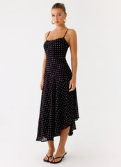 Keep You Waiting Midi Dress - Black Polkadot