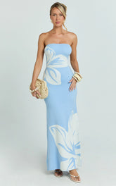 Amy Midi Dress - Knit Strapless Column Dress in Intarsia Print