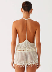 Pearl Shore Beaded Crochet Top - Ivory