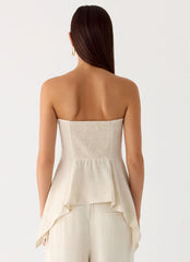 Rossi Hanky Hem Linen Top - Oatmeal