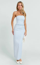 Jamie Maxi Dress - Strapless Ruched Fitted Column Dress in Blue