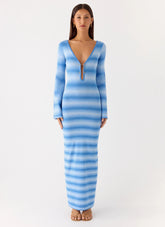 Late Night Calls Knit Maxi Dress - Cerulean