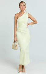 Karlie Midi Dress - One Shoulder Fitted Dress in Lemon