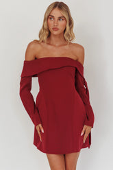 Aurora Sky Off-Shoulder Tie Mini Dress Wine