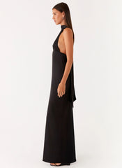 Alicia Satin Halter Maxi Dress - Black
