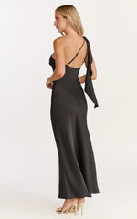 Calix Midi Dress - One Shoulder Slip Dress in Black